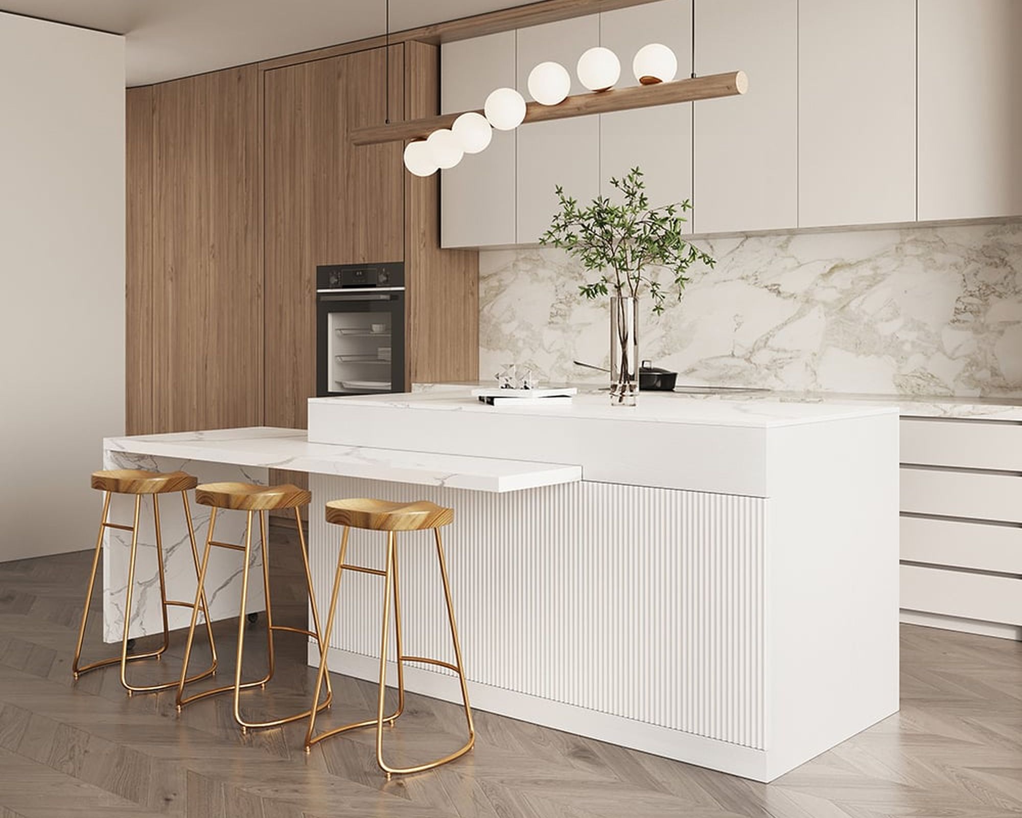 HMR 85''-106" Extendable Kitchen lsland with Doors&Drawers - White, Engineered Wood, Left-Hand Facing
