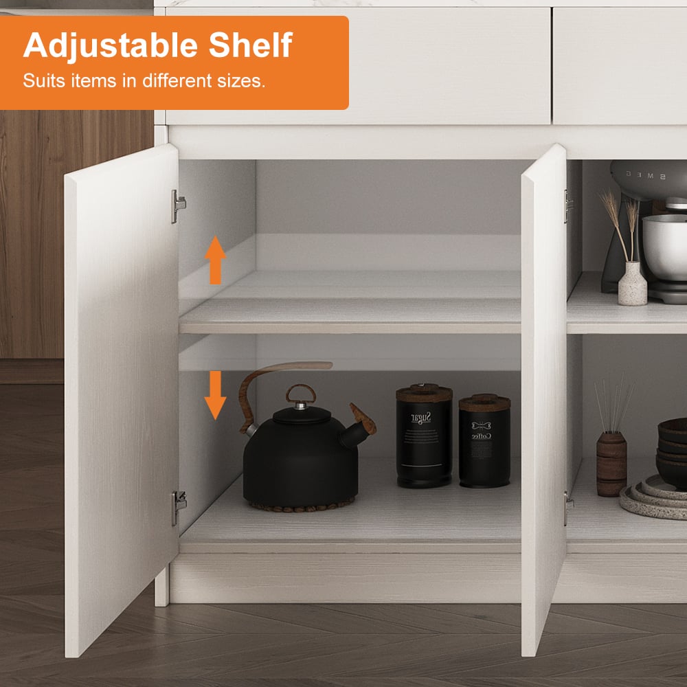 HMR 85''-106" Extendable Kitchen lsland with Doors&Drawers - White, Engineered Wood, Left-Hand Facing