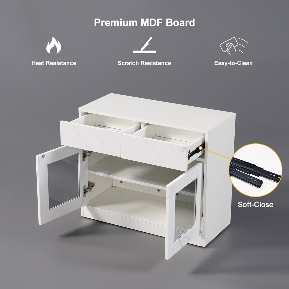 HMR 70.9" Rectangle Folding Wood Dining Table with Sideboard (Seats 2-4 People) - White