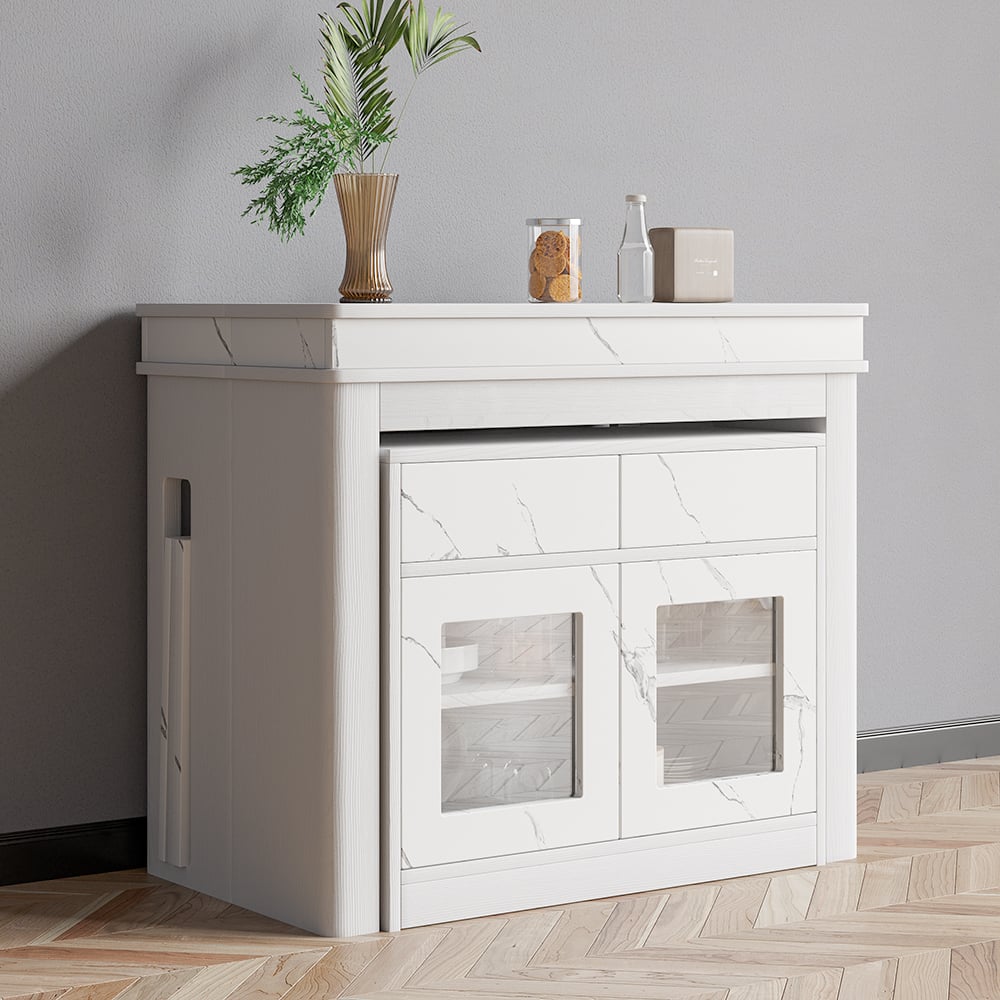 HMR 70.9" Rectangle Folding Wood Dining Table with Sideboard (Seats 2-4 People) - White