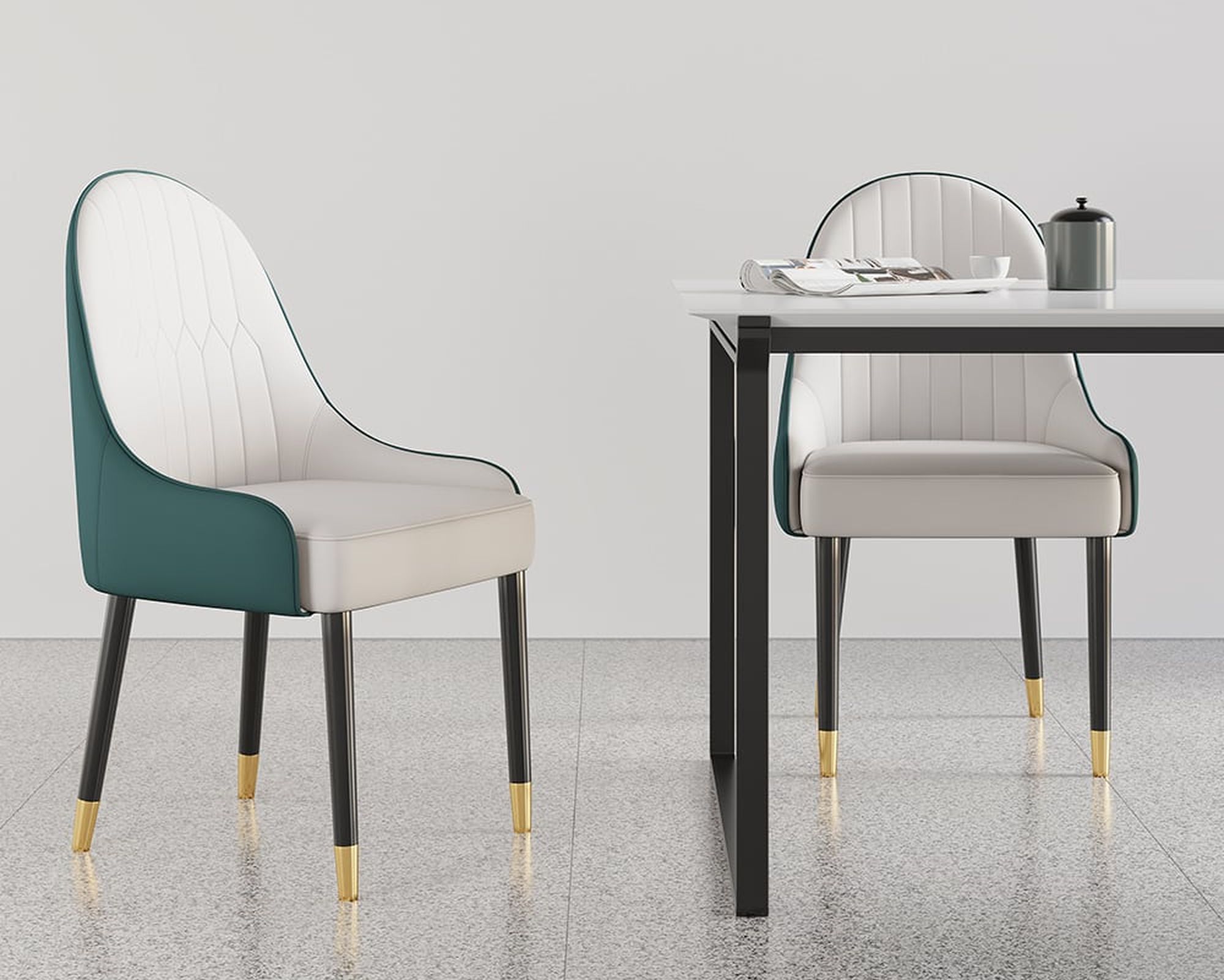 HMR Darg Series Modern PU Leather Upholstery Dining Chairs - White/Green, Set of 4