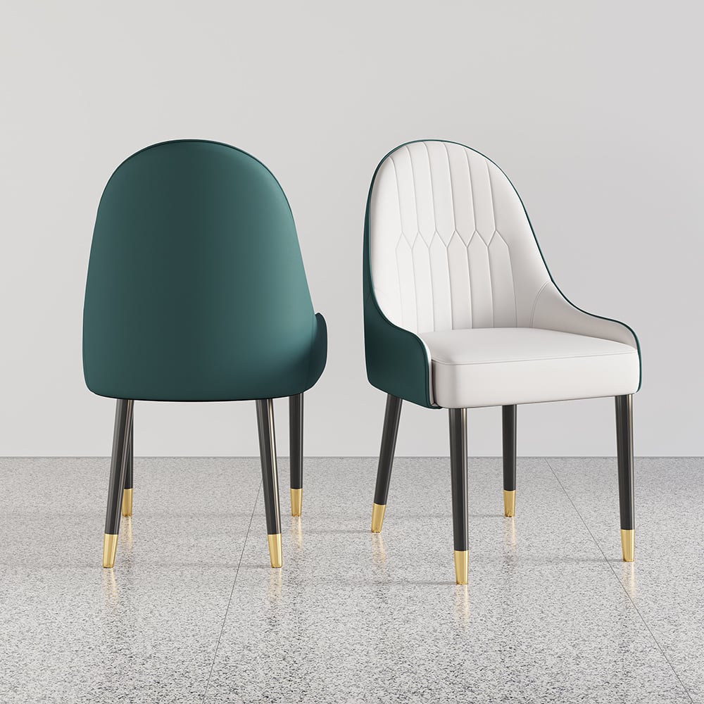 HMR Darg Series Modern PU Leather Upholstery Dining Chairs - White/Green, Set of 4
