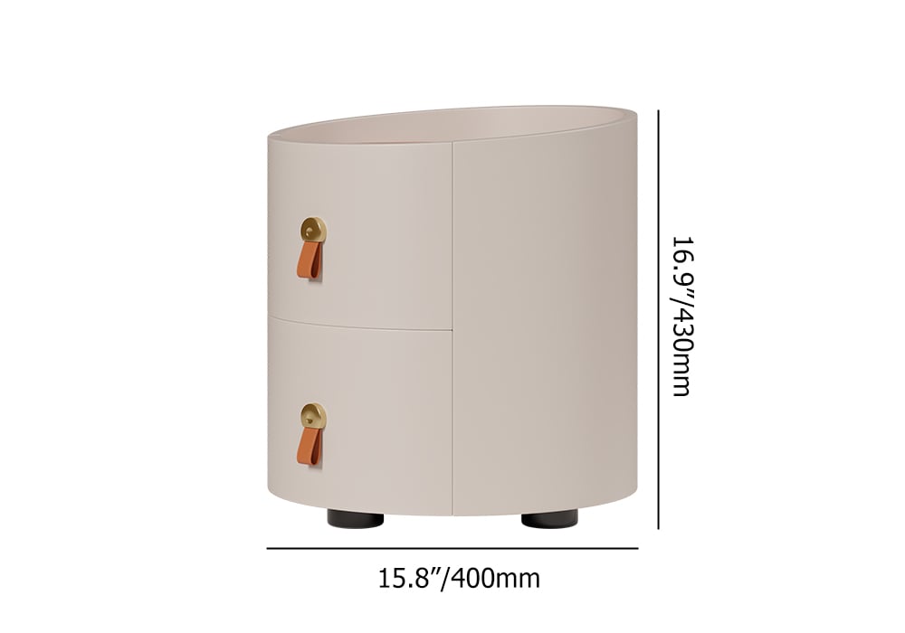 HMR - Chanor Round Leather 2 Drawer Nightstand with Sintered Stone Top & Wireless Charger