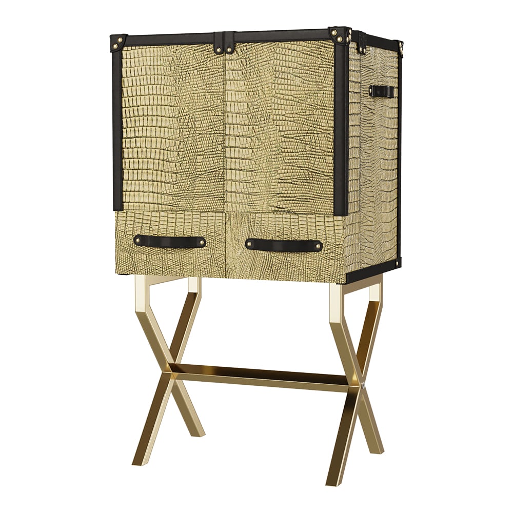 HMR - Luxury Gold Faux Leather Bar Wine Rack Cabinet with Storage Home Bar Cabinet
