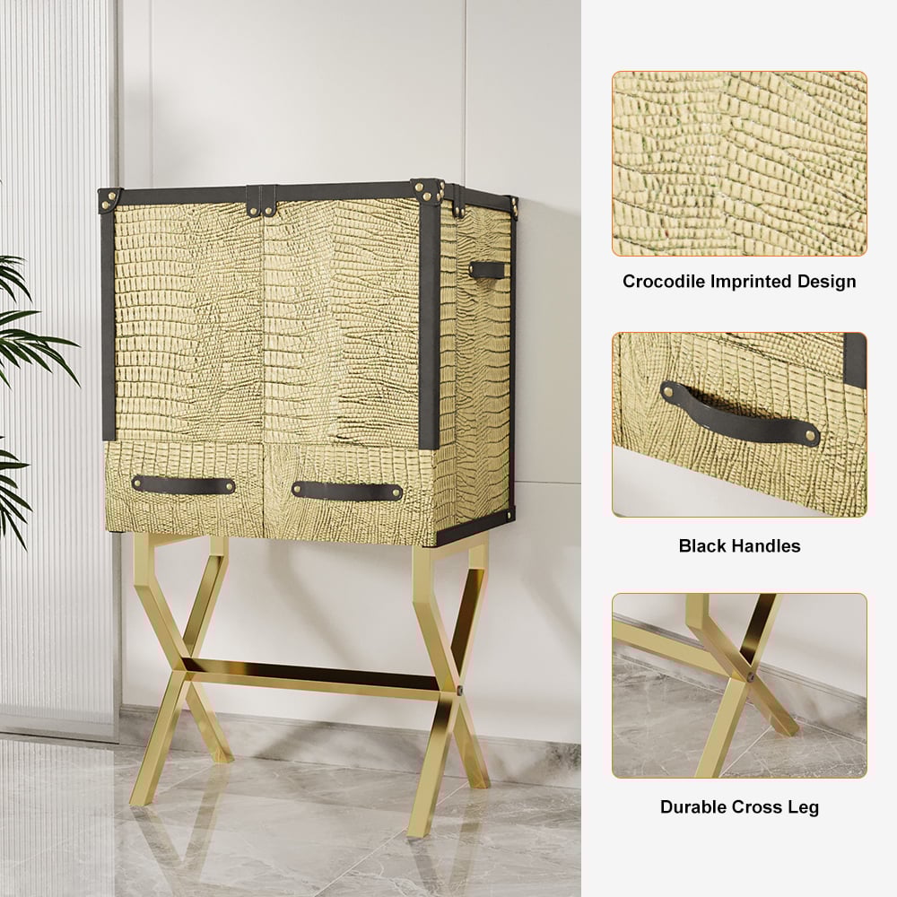 HMR - Luxury Gold Faux Leather Bar Wine Rack Cabinet with Storage Home Bar Cabinet