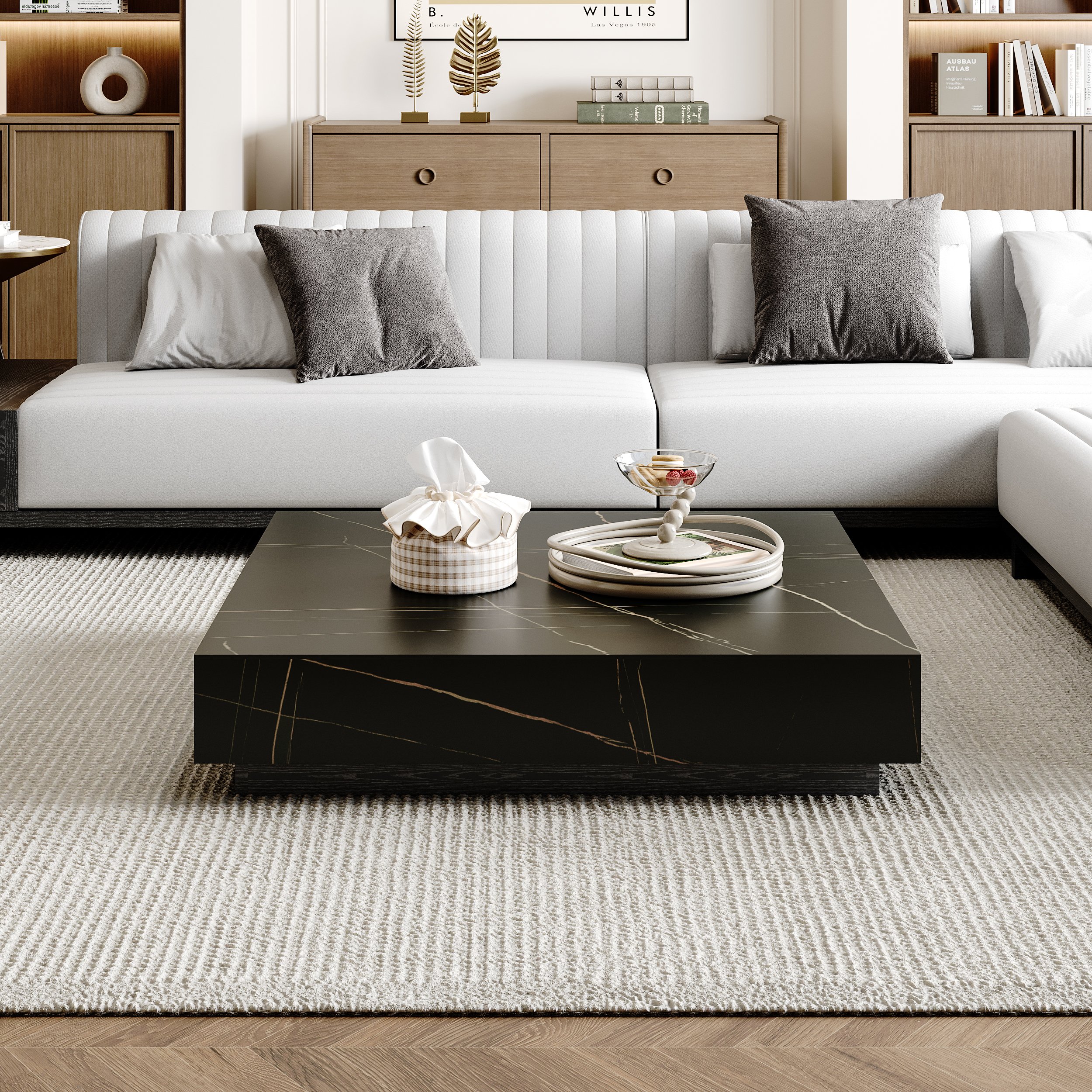 HMR - Sintered Stone Electric Fireplace TV Stand & Coffee Table Set