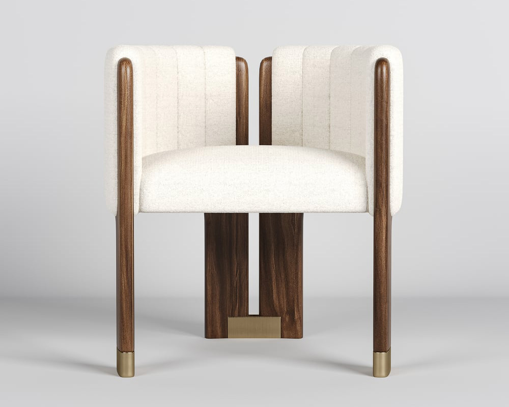 HMR Boucle Fluted Upholstered Accent Chair with Wood Frame (Set of 4) - White