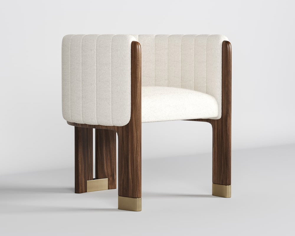 HMR Boucle Fluted Upholstered Accent Chair with Wood Frame (Set of 4) - White
