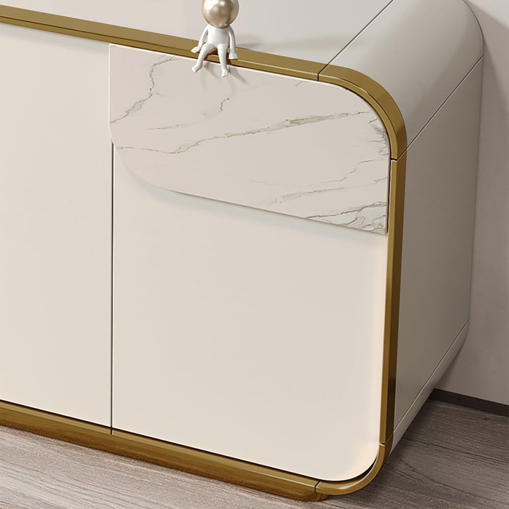 HMR - 63" Modern Off White Sideboard Buffet with Storage White Sintered Stone Credenza