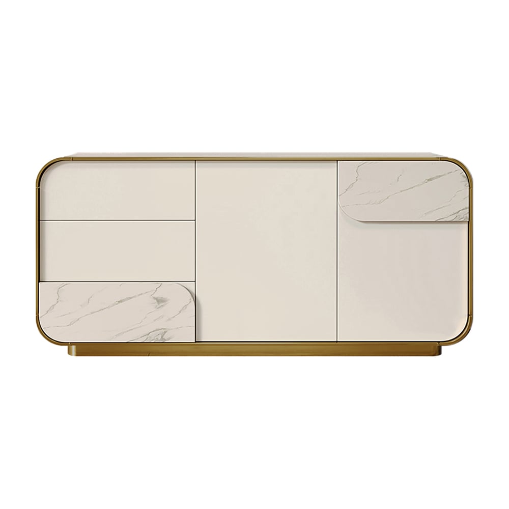 HMR - 63" Modern Off White Sideboard Buffet with Storage White Sintered Stone Credenza