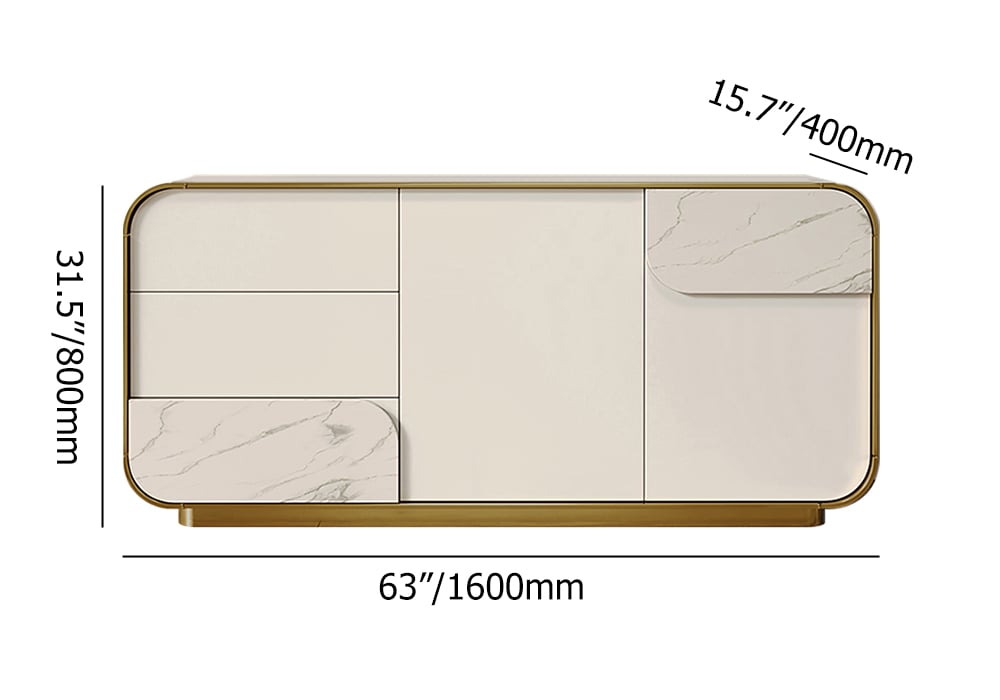 HMR - 63" Modern Off White Sideboard Buffet with Storage White Sintered Stone Credenza