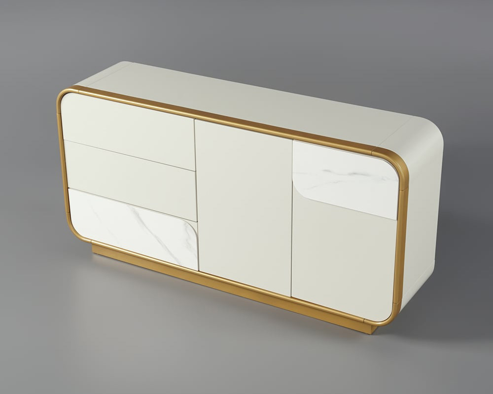HMR - 63" Modern Off White Sideboard Buffet with Storage White Sintered Stone Credenza