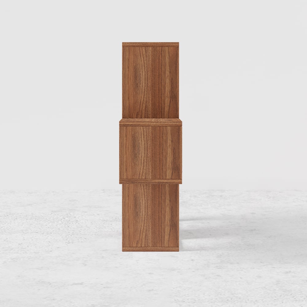 HMR - Modern 3-Tier Geometric Horizontal Bookcase Walnut Wood Bookshelf Storage Display Shelf
