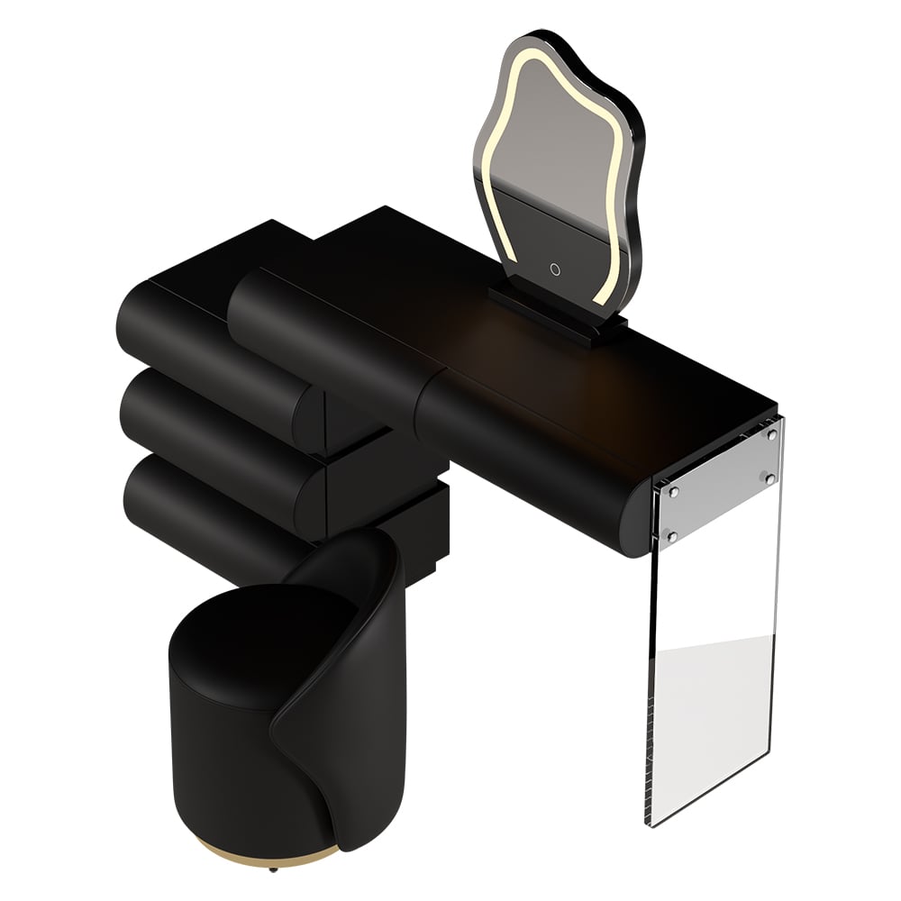 HMR Humply Makeup Vanity Set - Black, With Nightstand, 2 Drawers
