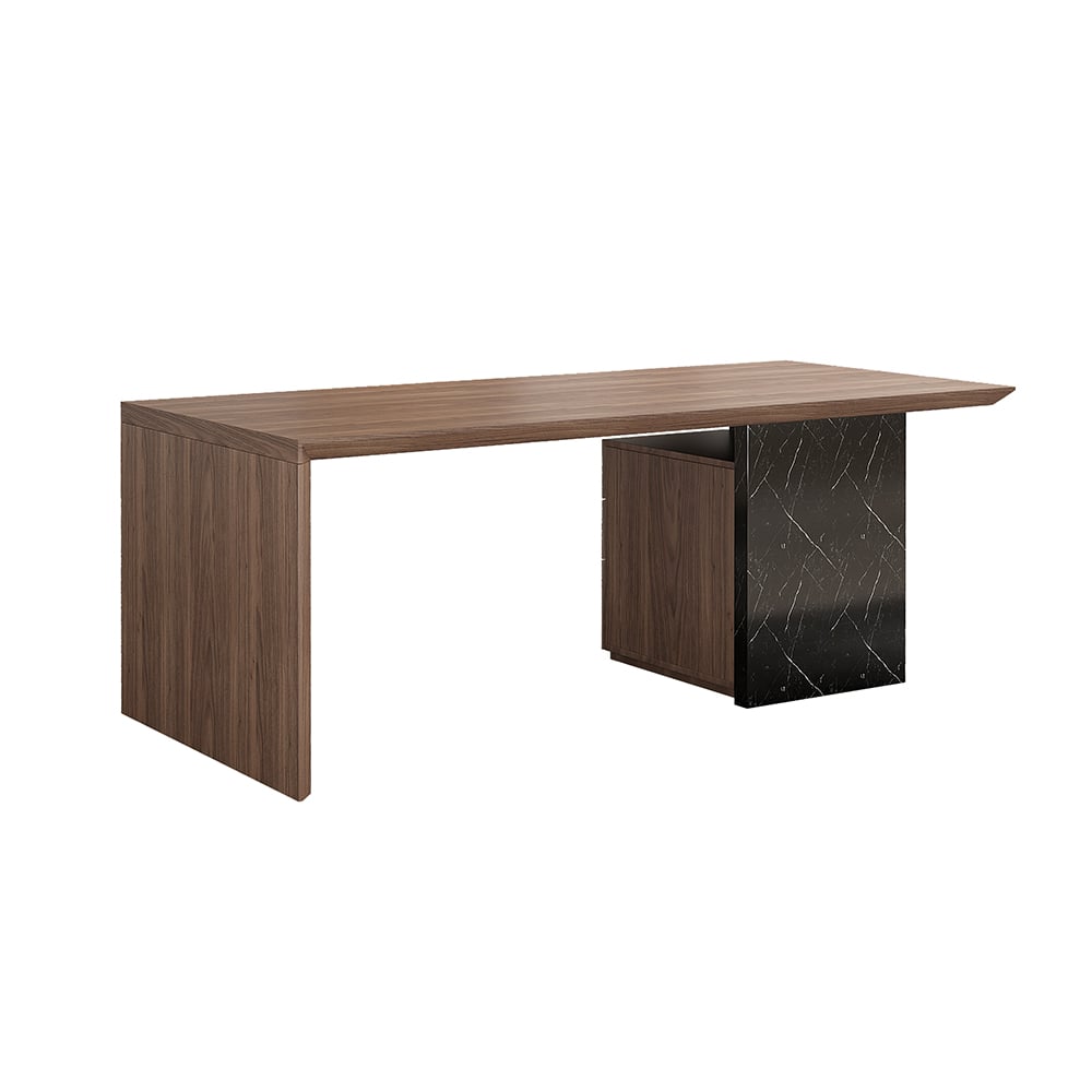 HMR Modern Home Office Desk with Movable File Cabinet - Black/Walnut, 70.9"