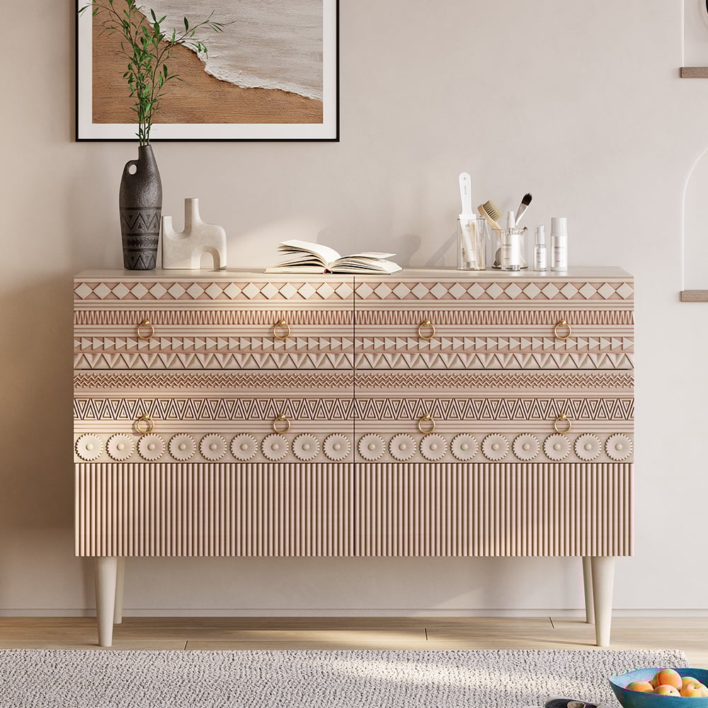 HMR - 47"W Boho Accent Dresser & Chest 6 Drawer Storage Cabinet
