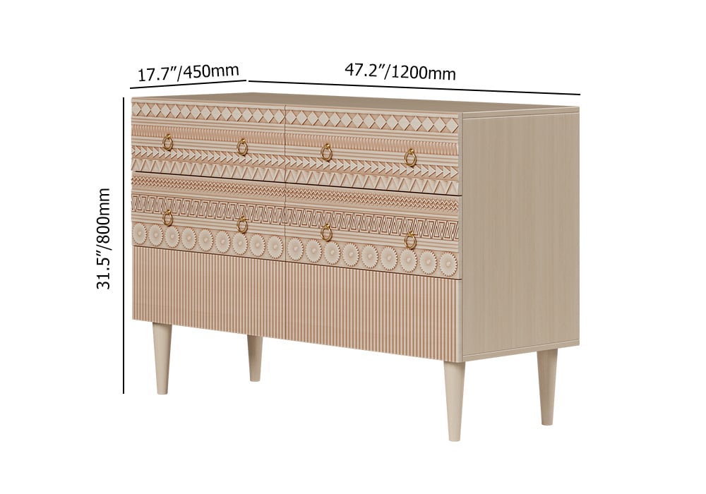 HMR - 47"W Boho Accent Dresser & Chest 6 Drawer Storage Cabinet