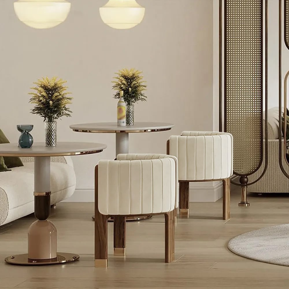 HMR Velvet Fluted Upholstered Accent Chair with Wood Frame - Beige