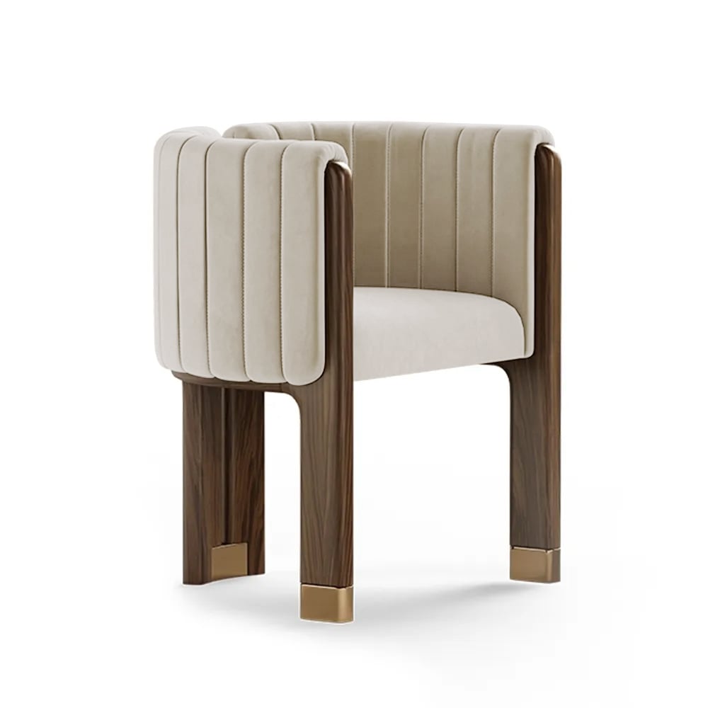 HMR Velvet Fluted Upholstered Accent Chair with Wood Frame - Beige