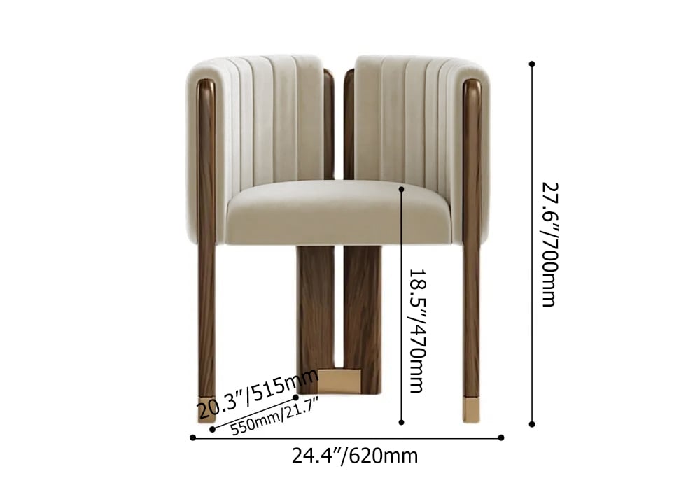 HMR Velvet Fluted Upholstered Accent Chair with Wood Frame - Beige