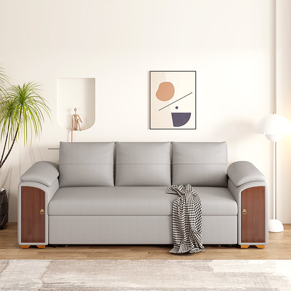 HMR - 94.5" Gray Pull Out Sofa Bed Convertible Leath-Aire Sleeper with Lift-top Coffee Table