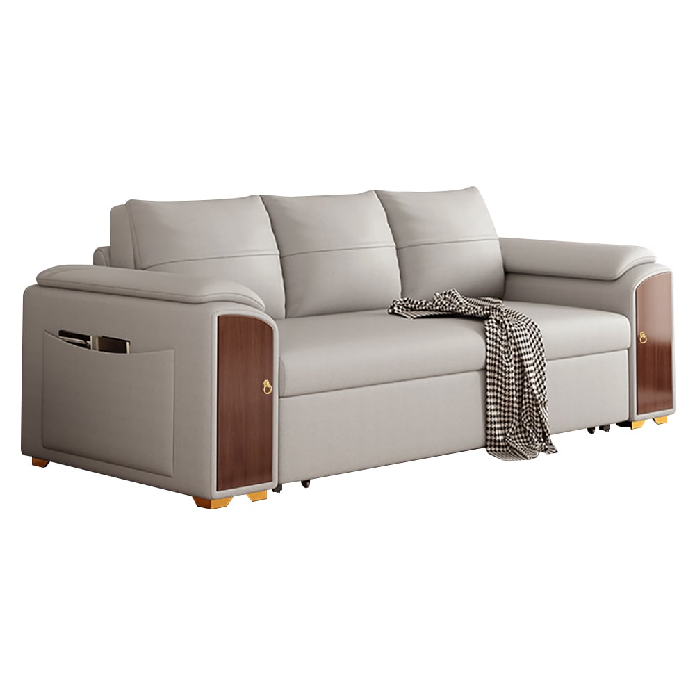 HMR - 94.5" Gray Pull Out Sofa Bed Convertible Leath-Aire Sleeper with Lift-top Coffee Table
