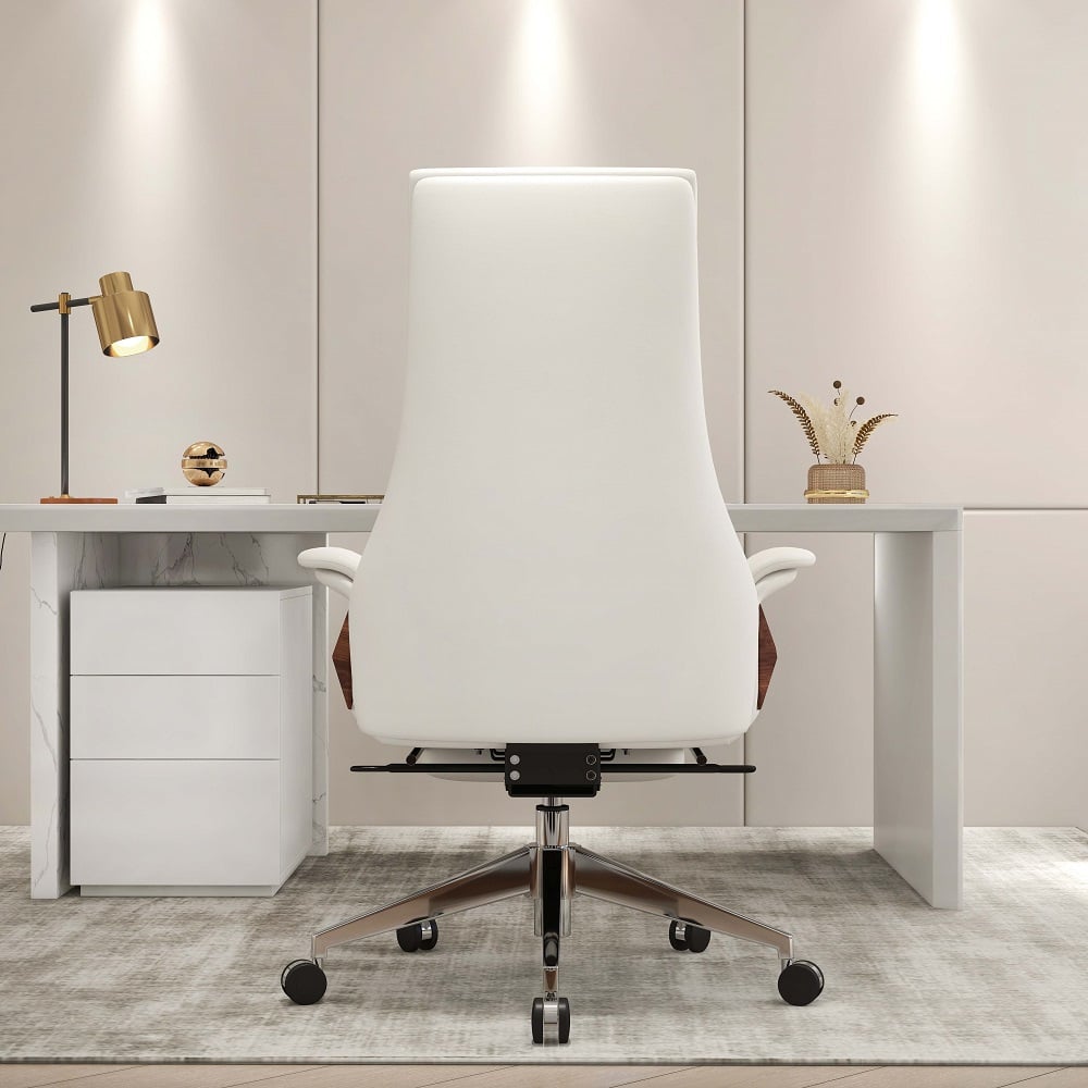 HMR Modern White Computer Desk & Leather Office Desk Chair Set High Back Adjustable - White, 70.9"L x 27.6"W x 29.5"H