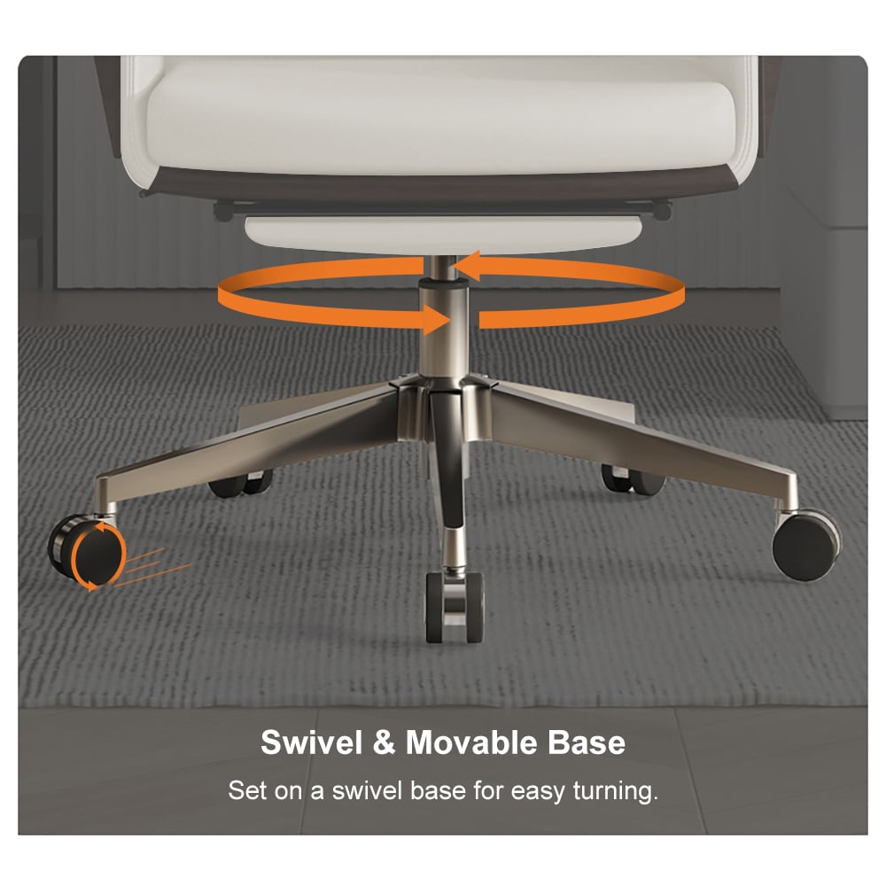 HMR Modern White Computer Desk & Leather Office Desk Chair Set High Back Adjustable - White, 70.9"L x 27.6"W x 29.5"H