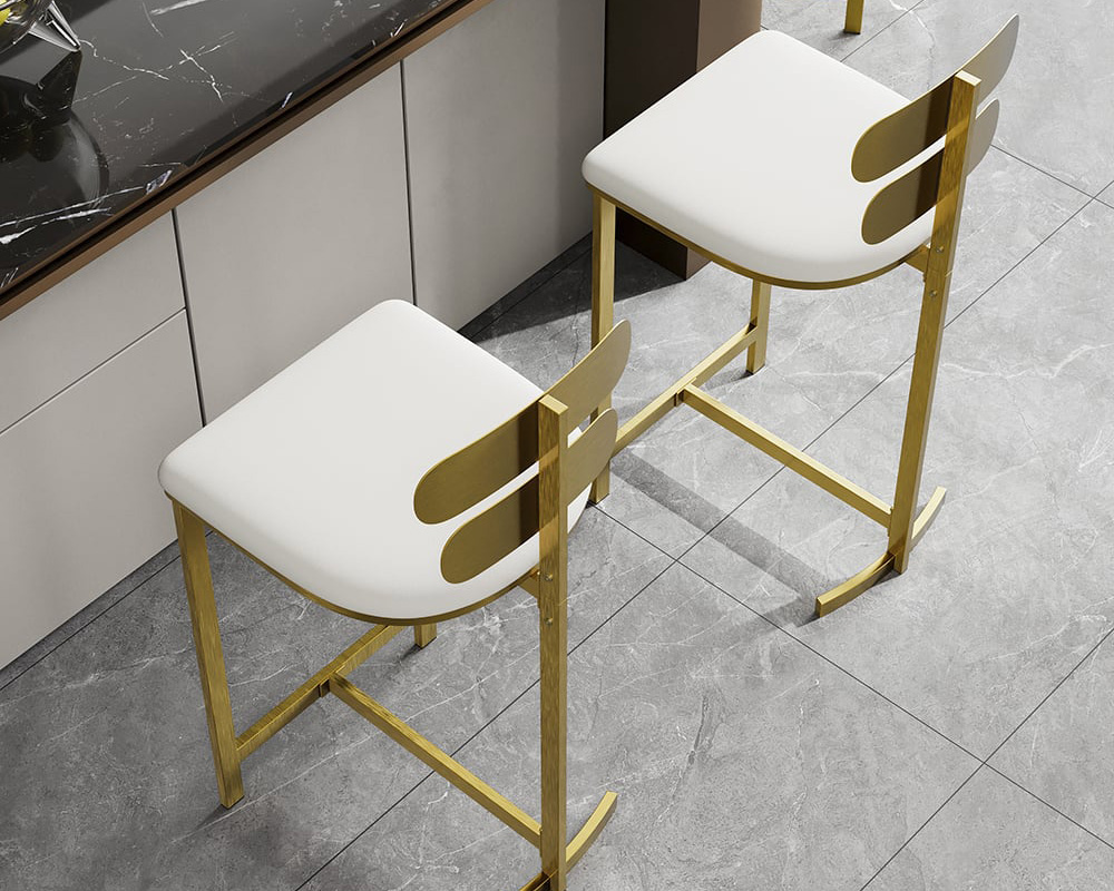 HMR Modern PU Leather Counter Stools with Upholstery - White, 6-Pieces