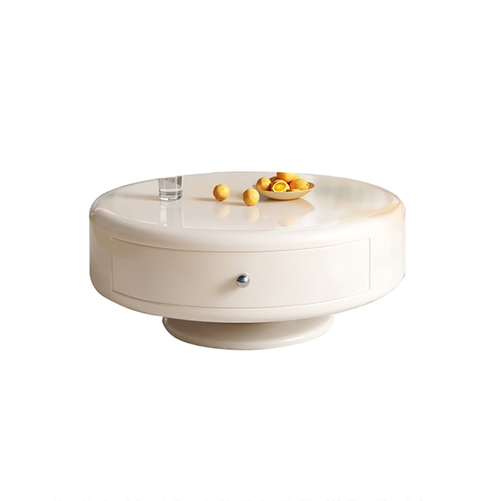 HMR - Modern Off-white Rotatable Coffee Tables 2-Piece Tea Glass Side Table with 2 Drawers
