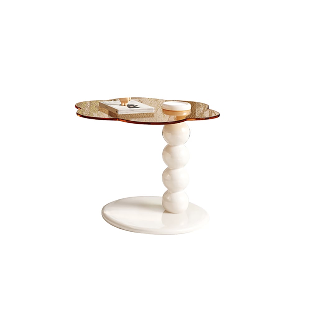 HMR - Modern Off-white Rotatable Coffee Tables 2-Piece Tea Glass Side Table with 2 Drawers
