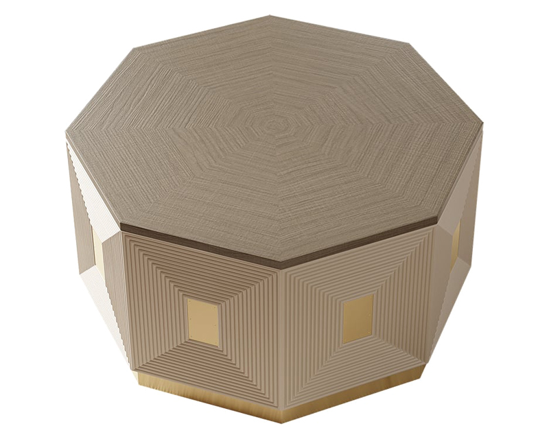 HMR - Mid Century Modern Block Coffee Table in Light Gray & Champagne with Octagonal Tabletop