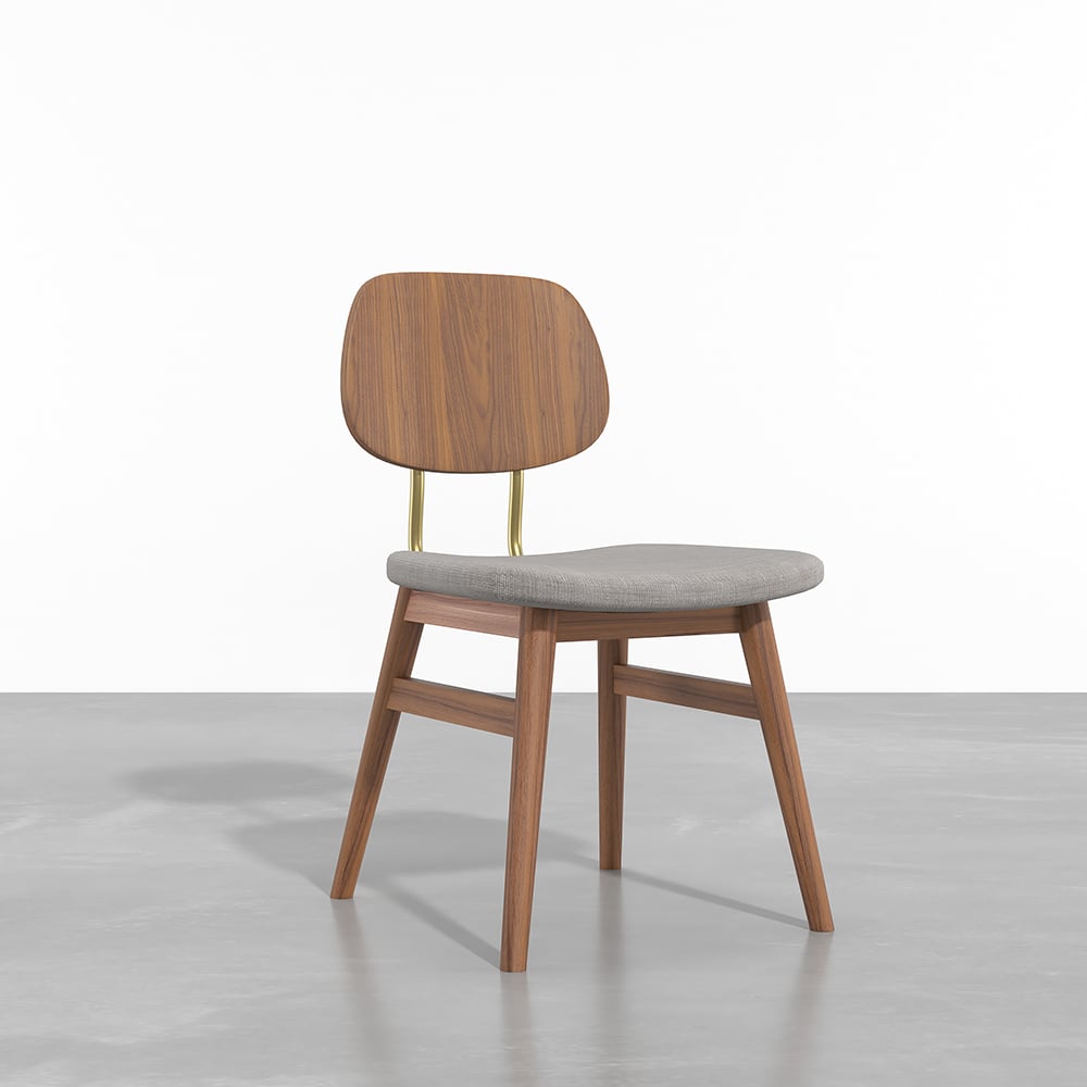 HMR - Capet Series Set of 2 Mid-Century Dining Chairs with Upholstery Gray