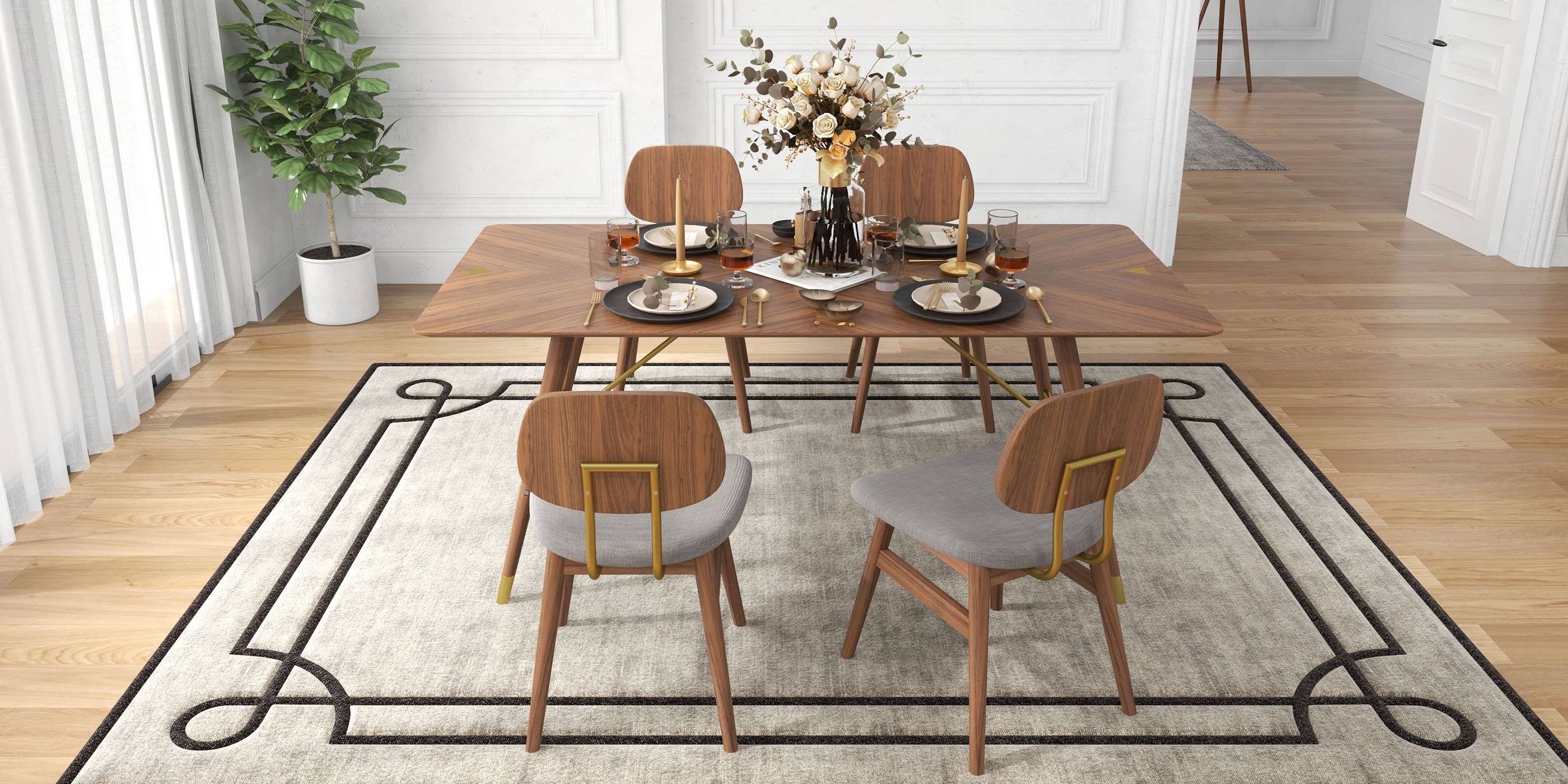 HMR - Capet Series Set of 2 Mid-Century Dining Chairs with Upholstery Gray