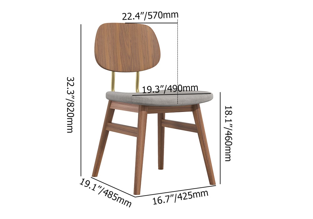 HMR - Capet Series Set of 2 Mid-Century Dining Chairs with Upholstery Gray