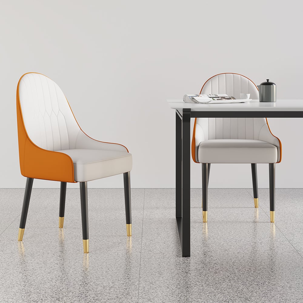 HMR Darg Series Modern PU Leather Upholstery Dining Chairs - White/Orange, Set of 4