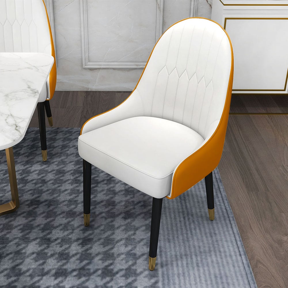 HMR Darg Series Modern PU Leather Upholstery Dining Chairs - White/Orange, Set of 4