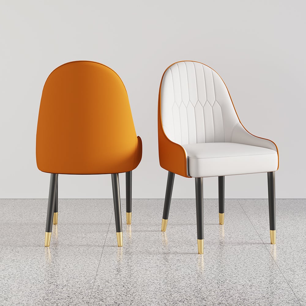 HMR Darg Series Modern PU Leather Upholstery Dining Chairs - White/Orange, Set of 4