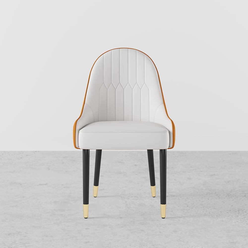 HMR Darg Series Modern PU Leather Upholstery Dining Chairs - White/Orange, Set of 4