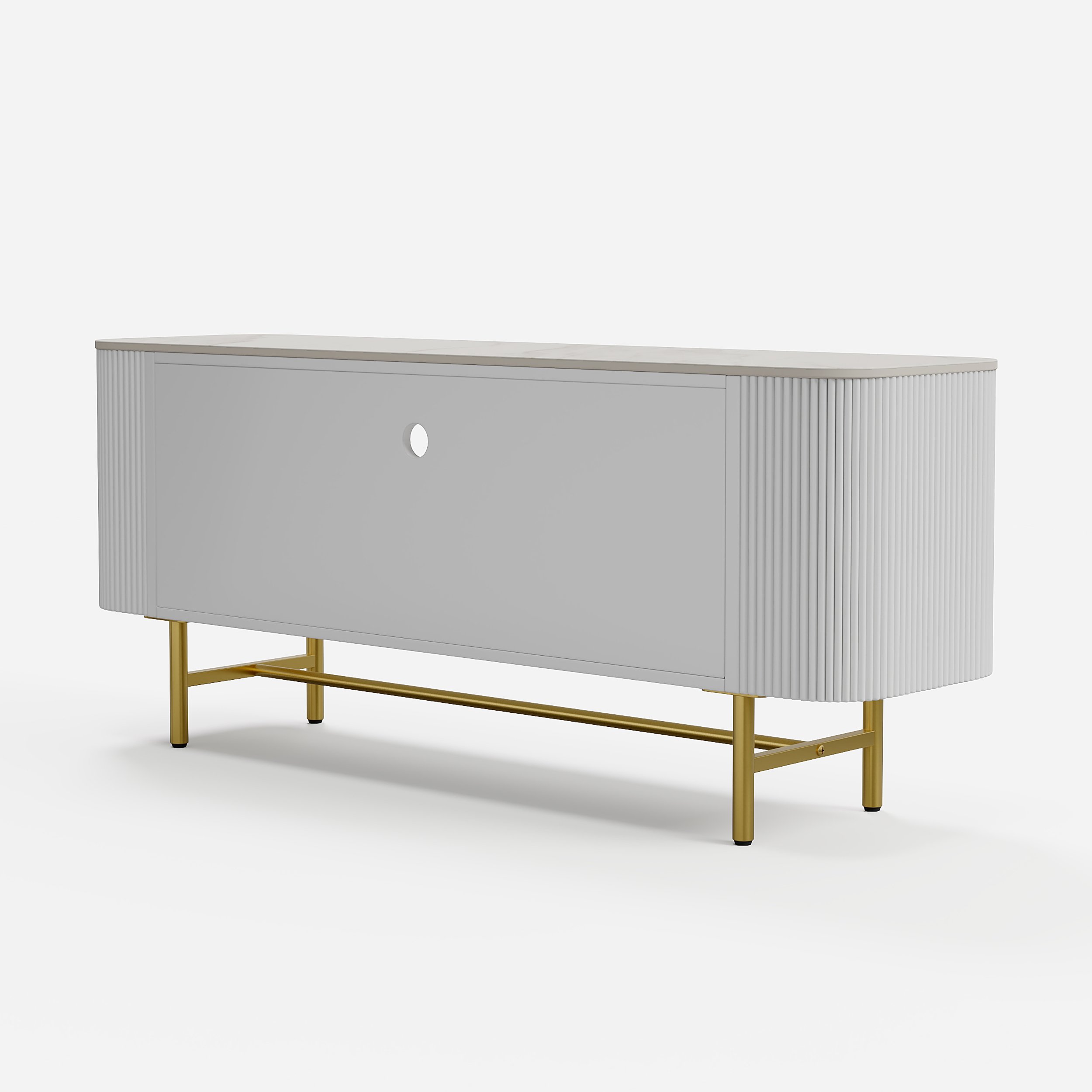 HMR - 50" White Sintered Stone Top Fluted TV Stand with Storage