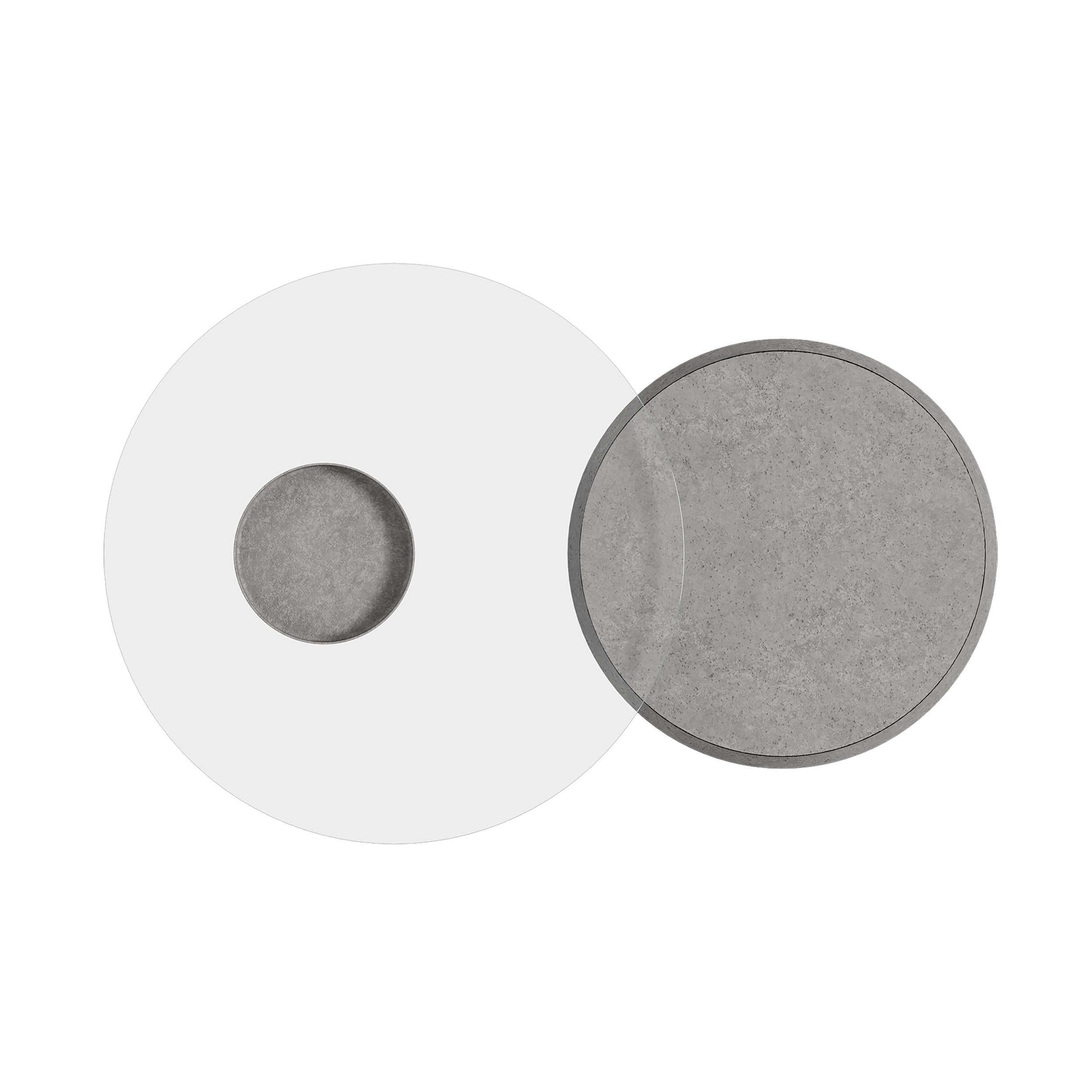 HMR - Set of 2 Round Nesting Coffee Table Set Glass Modern Concrete Gray Drum Coffee Table