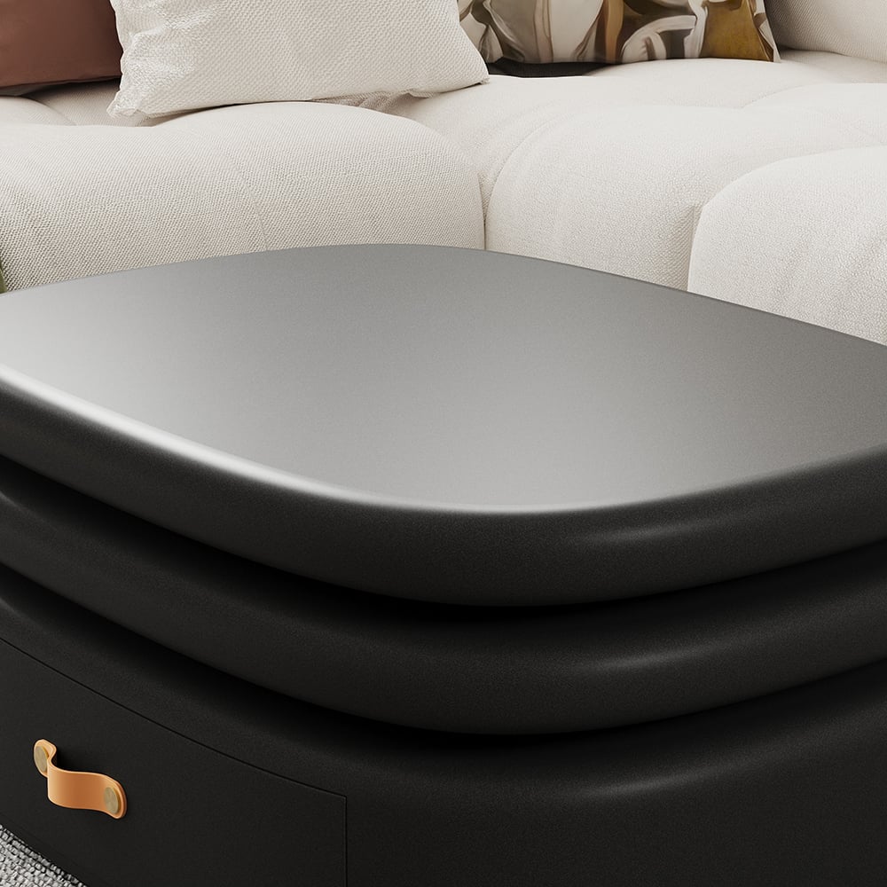 HMR - 3-Tiered Modern Oval Black Pebbles Rotating Coffee Table with Storage