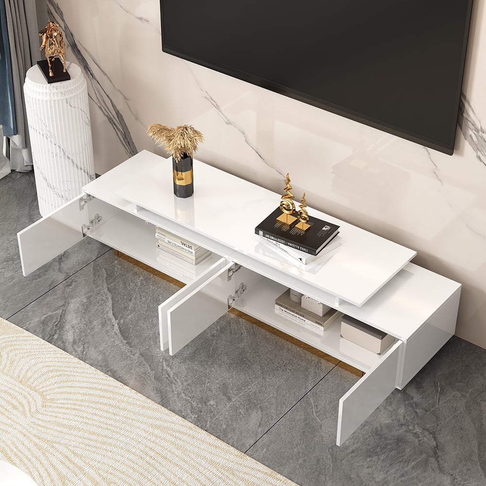 HMR Mordelle Glossy Extendable TV Stand & Coffee Table Set - White, Style B