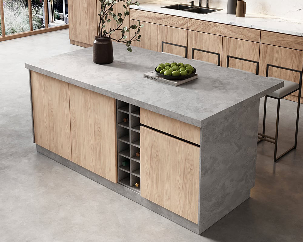 HMR 72'' Japandi Kitchen lsland Gray Counter Stools Set Wooden Storage Kitchen Cabinet - Gray, With 2 Chairs
