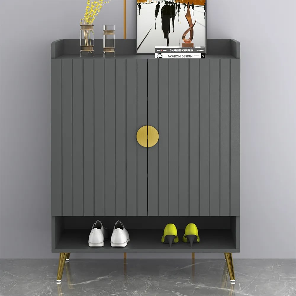 HMR Yellar Nordic Entryway Shoe Cabinet with Doors & Open Shelves - Gray, 31.5" (5 Shelves)