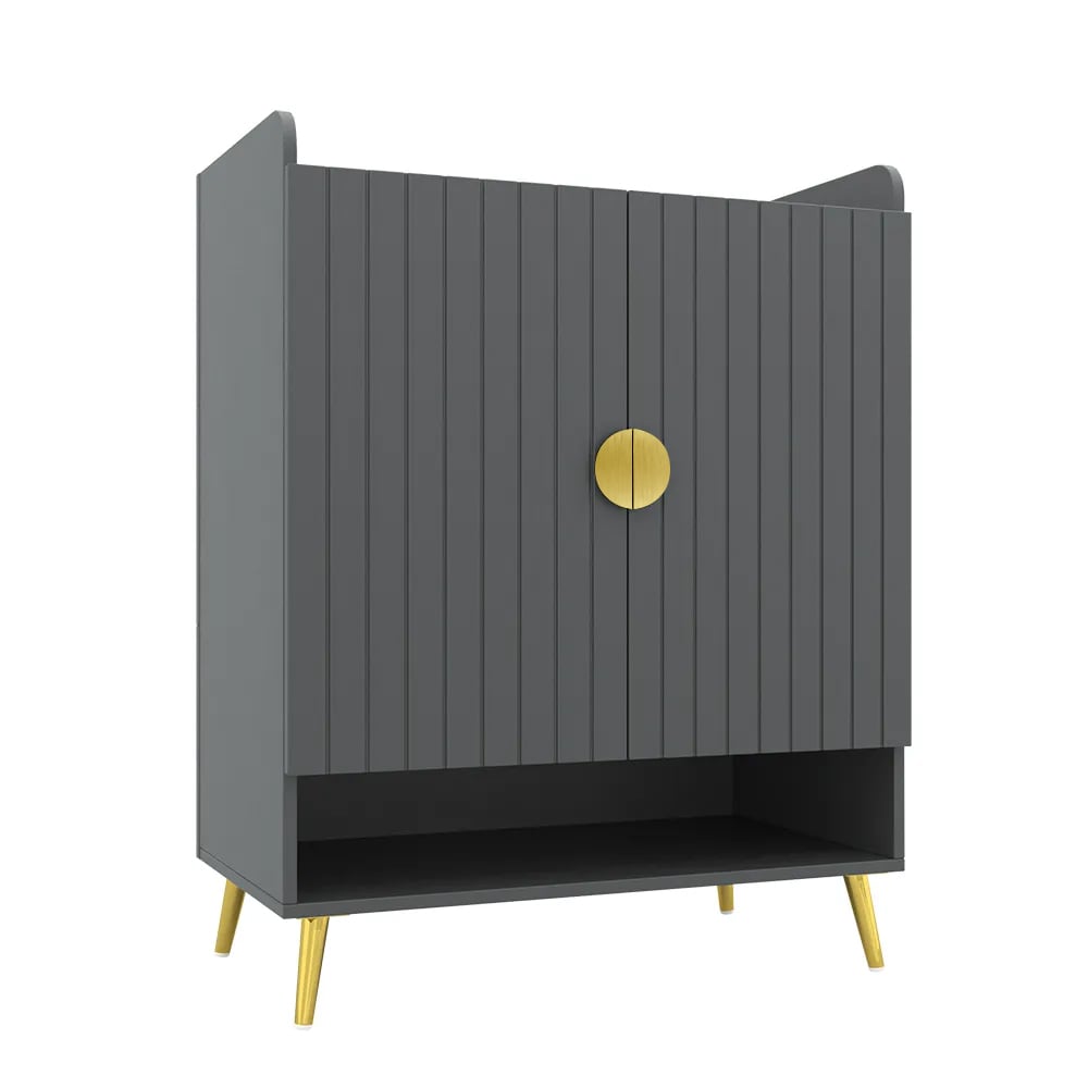 HMR Yellar Nordic Entryway Shoe Cabinet with Doors & Open Shelves - Gray, 31.5" (5 Shelves)