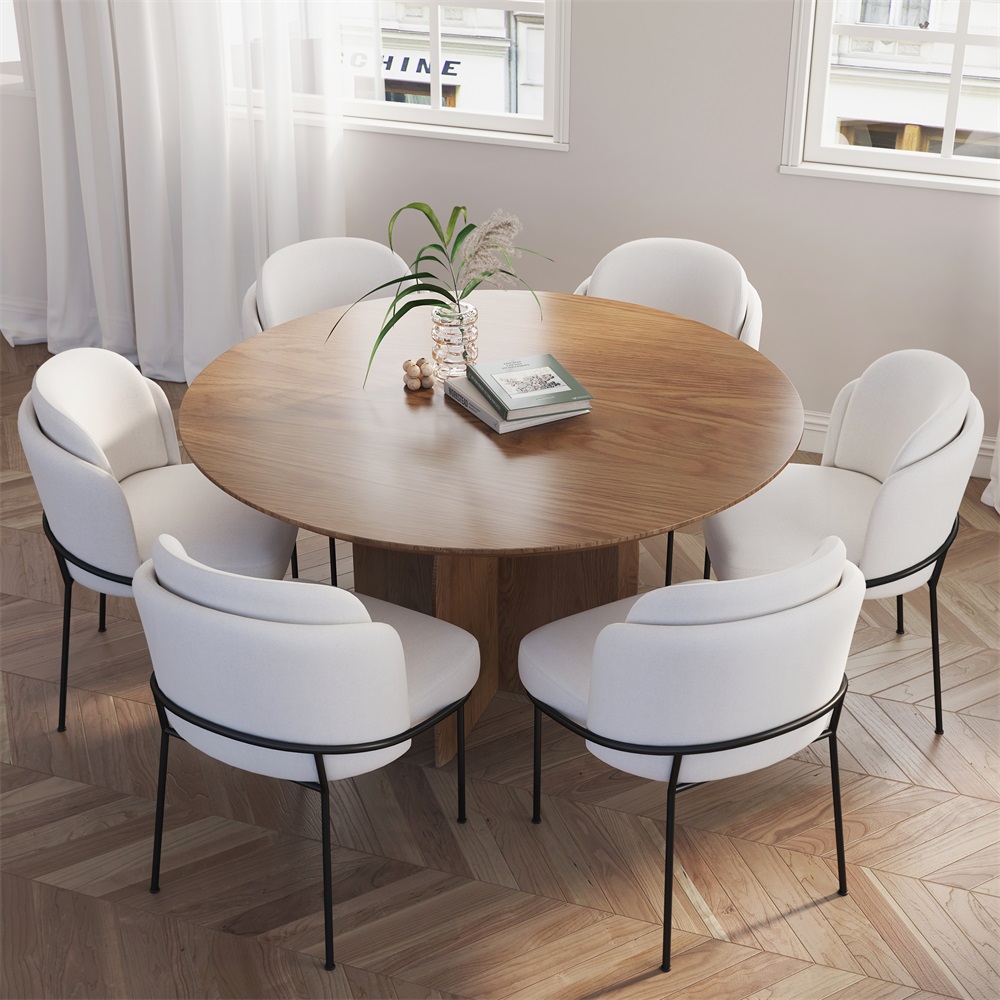 HMR Modern Wood Round Dining Table - Walnut, 53.1" (Seats 4-6 People)