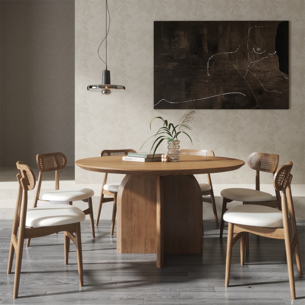 HMR Modern Wood Round Dining Table - Walnut, 53.1" (Seats 4-6 People)