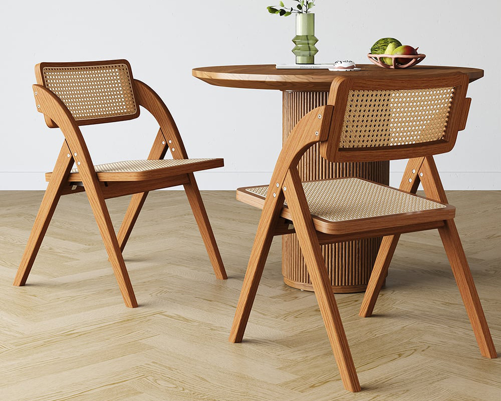 HMR Japandi Folding Solid Wood Natural Dining Chairs - Walnut, 2-Pieces