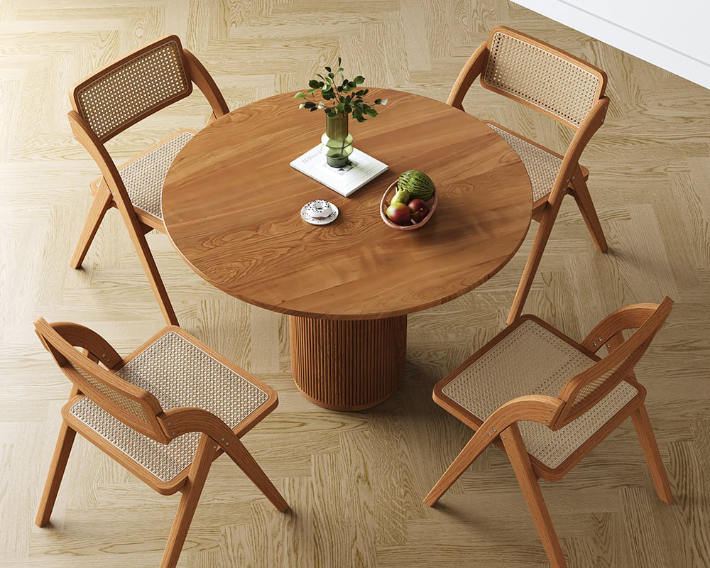 HMR Japandi Folding Solid Wood Natural Dining Chairs - Walnut, 2-Pieces